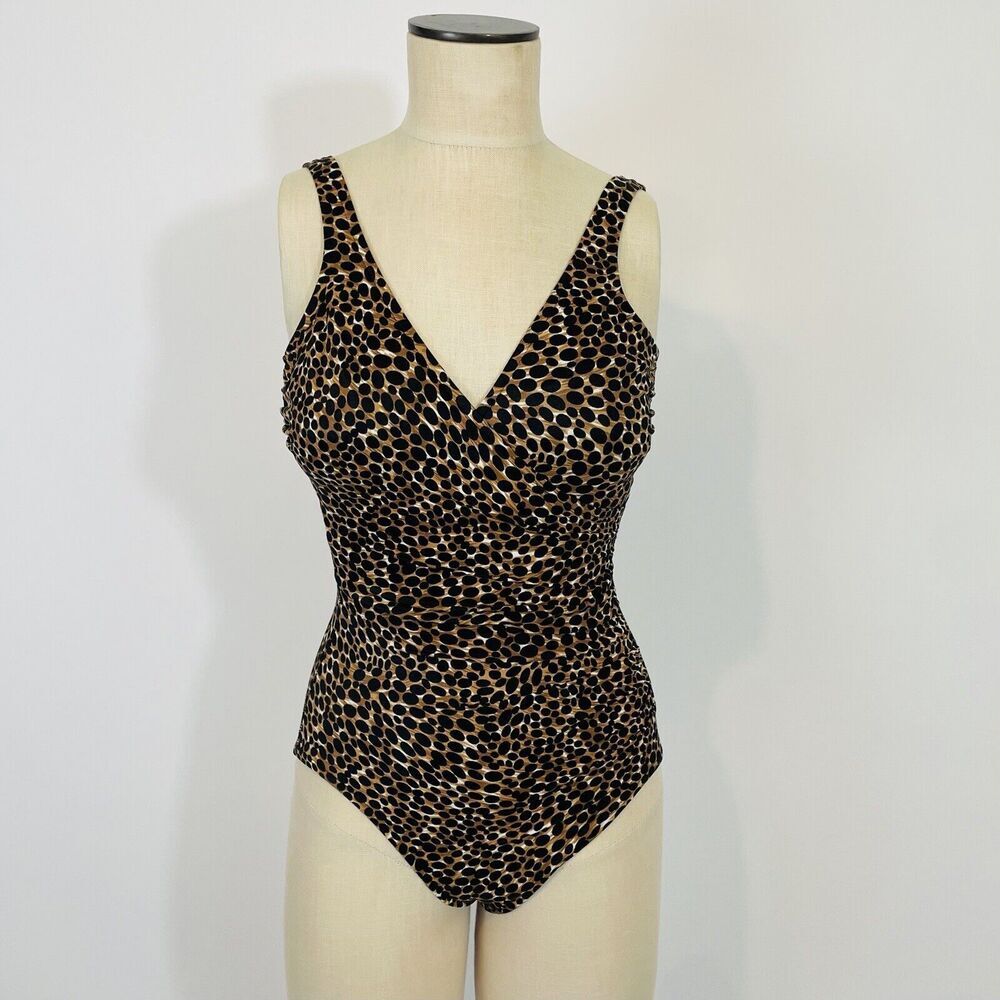 Miraclesuit Animal Print Slimming One Piece Swimsuit Womens Size 8 Ruched
